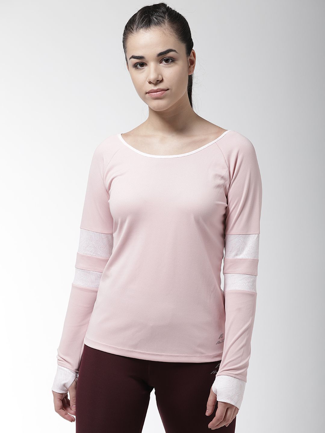 Alcis Women Pink Solid Boat Neck T-shirt Price in India