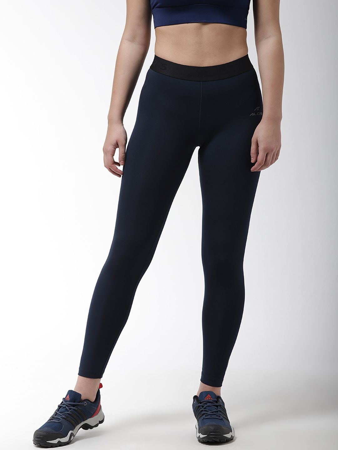 Alcis Women Navy Blue Solid Compression Training Tights Price in India