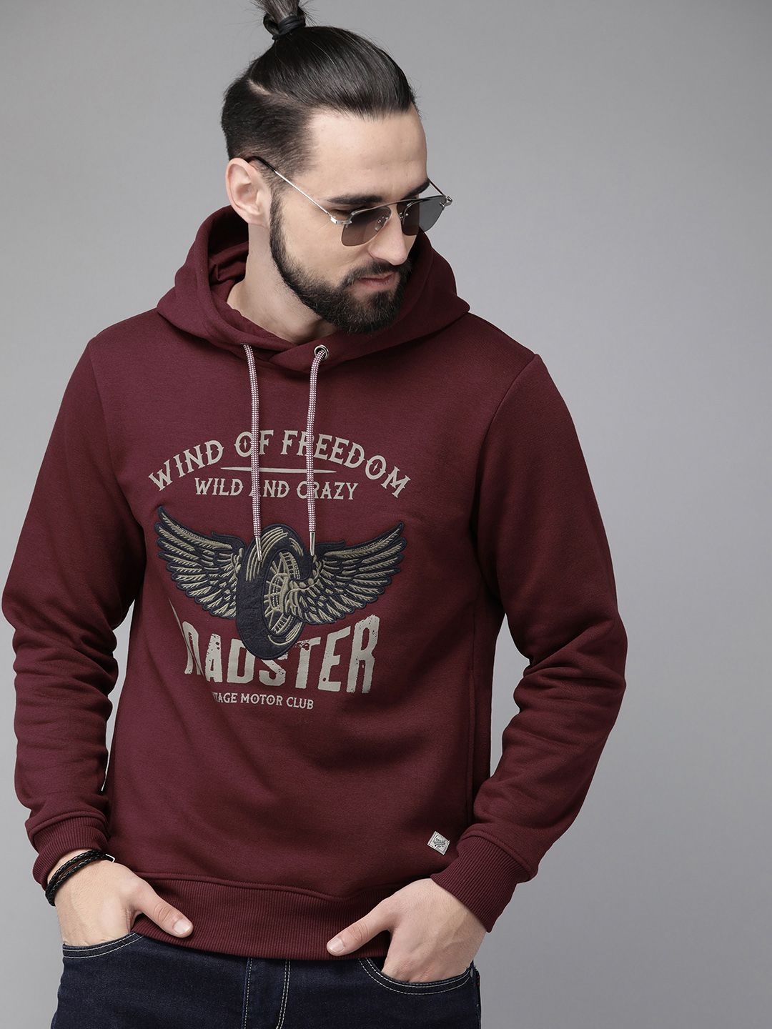 The Roadster Lifestyle Co Men Maroon Printed Hooded Sweatshirt