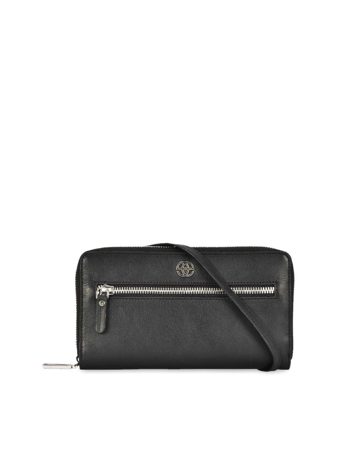 Eske Women Black Solid Zip Around Leather Wallet Price in India