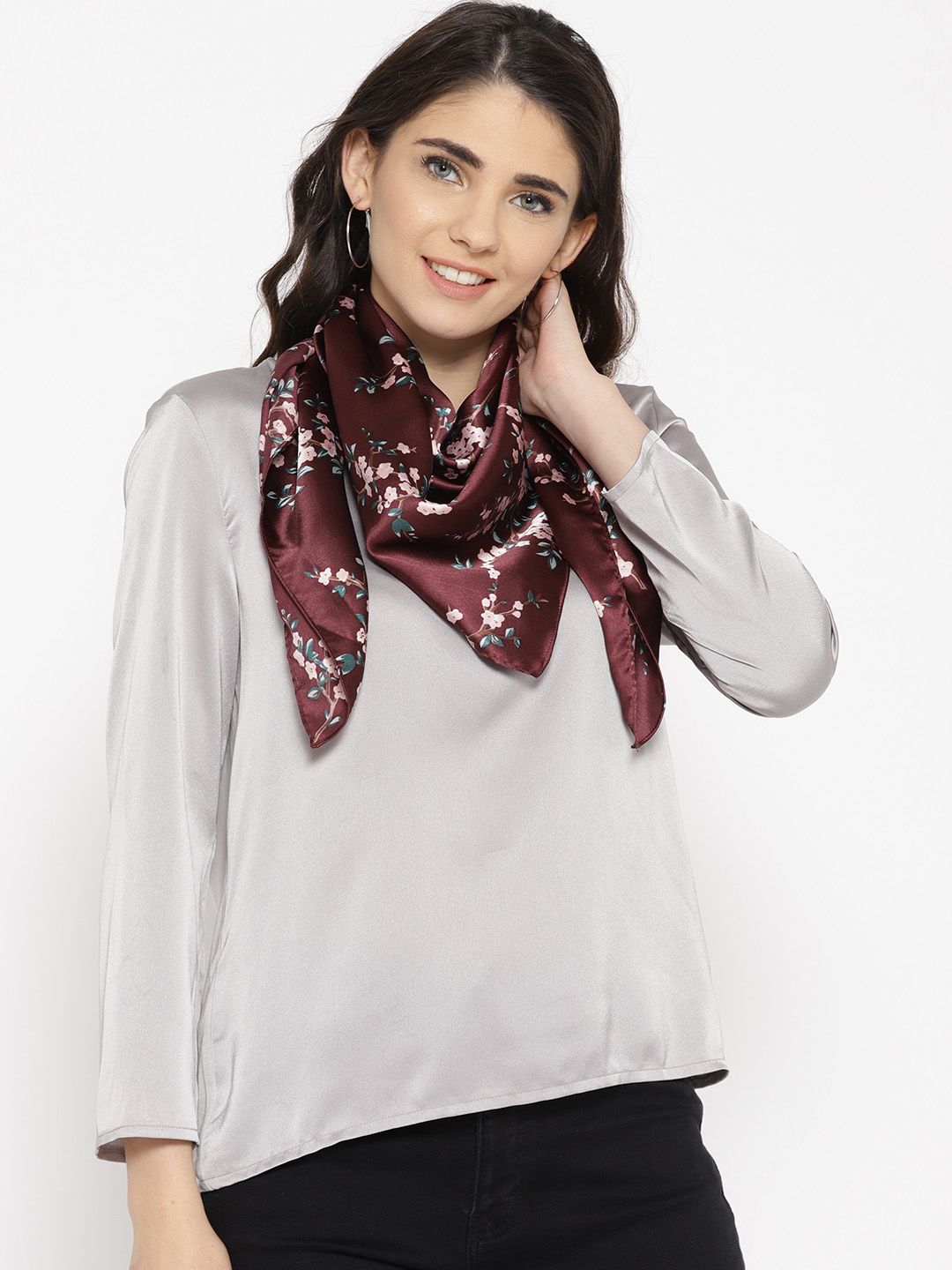 Blueberry Maroon & Pink Printed Scarf Price in India