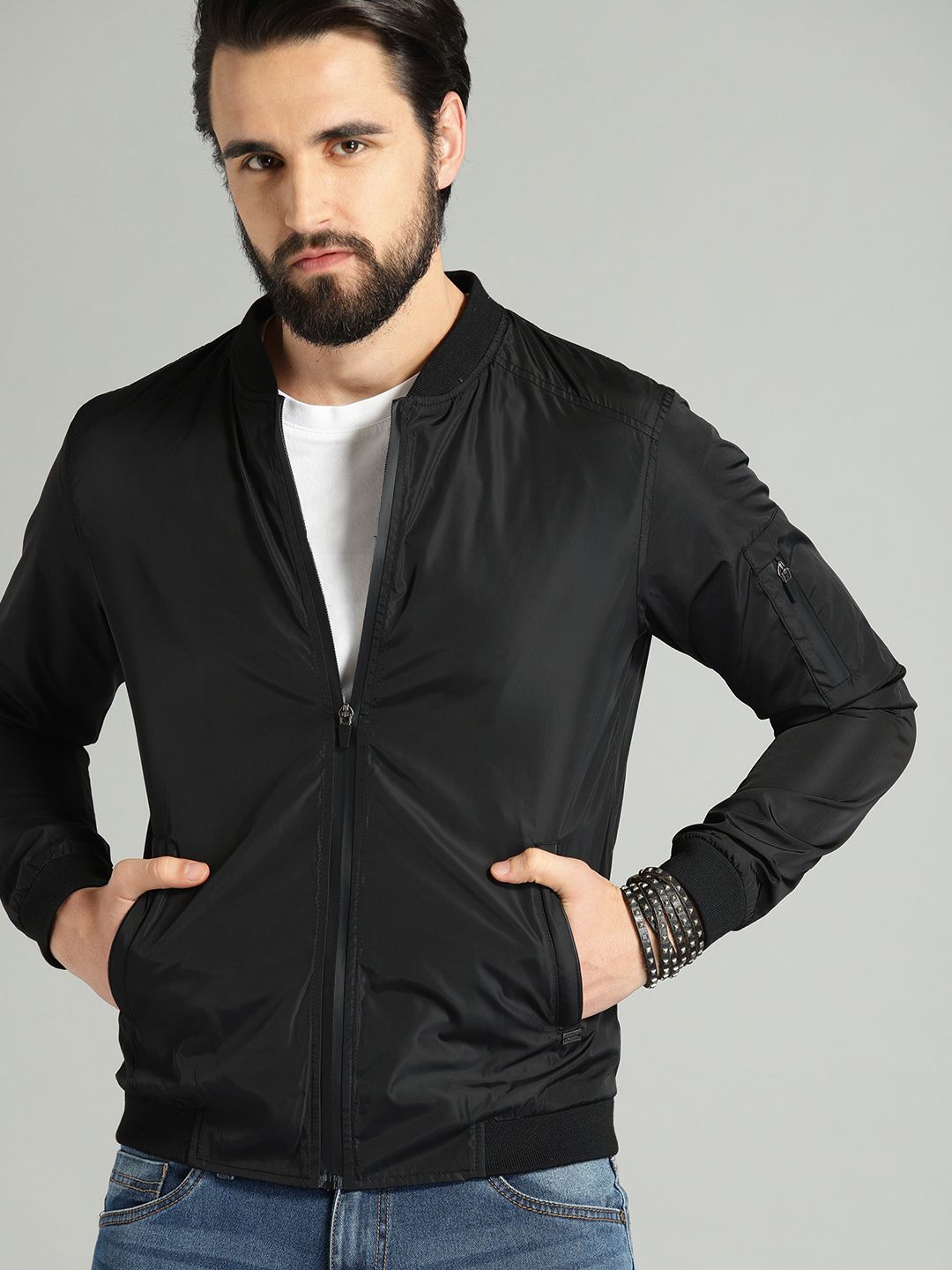 The Roadster Lifestyle Co Men Black Solid Bomber Jacket