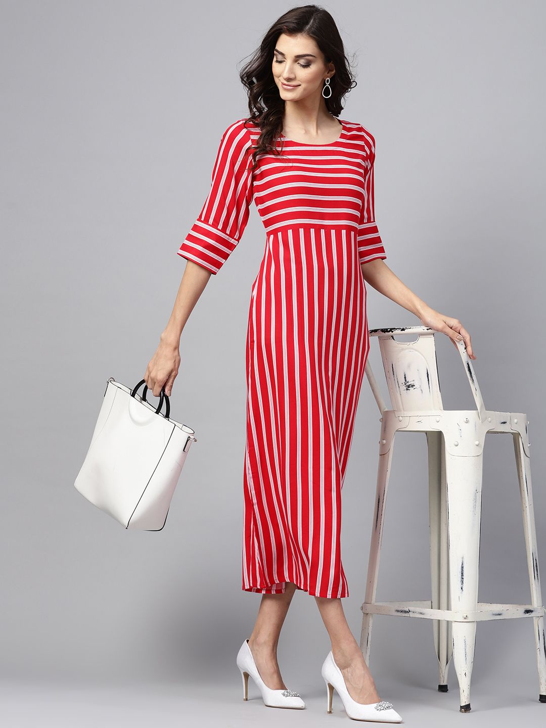 GERUA Women Red & White Striped Maxi Dress