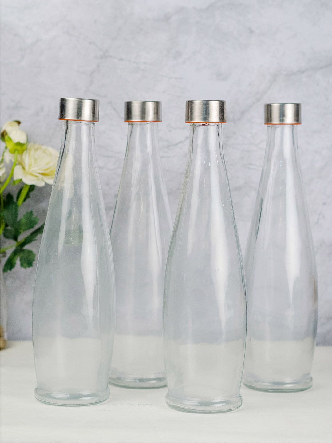 GOODHOMES Set of 4 Transparent Water Bottles with with Airtight Cap Price in India