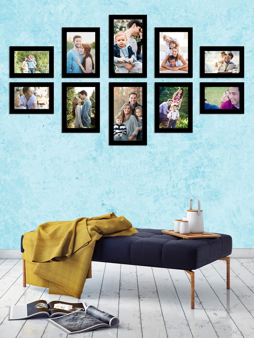 Art Street Black Solid Set Of 10 Wall Photo Frames Price in India