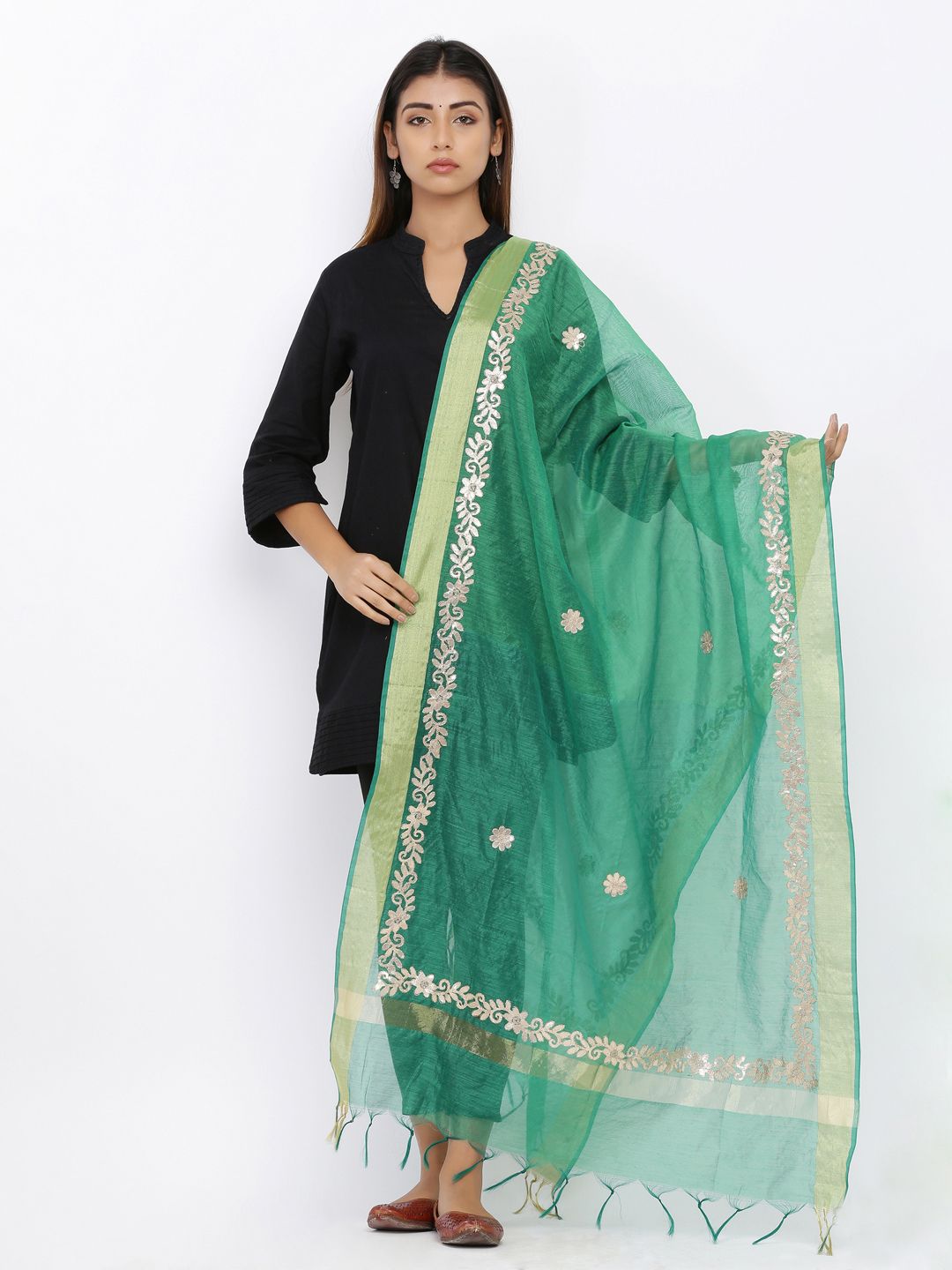 SOUNDARYA Green Embroidered Dupatta Price in India