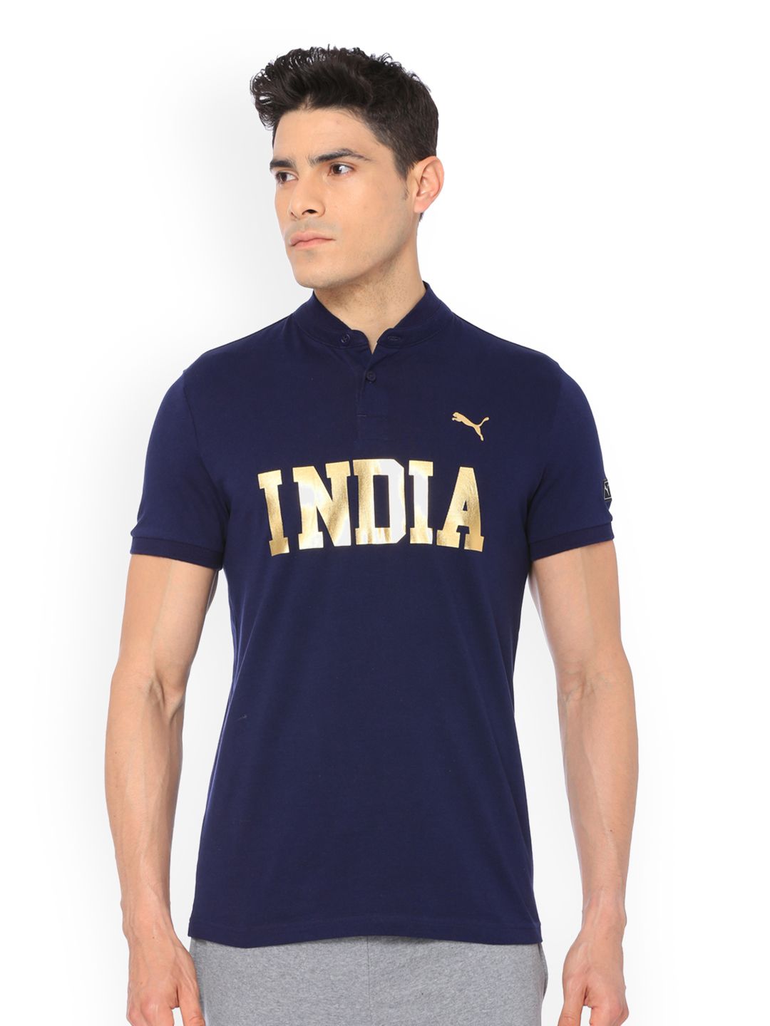 Puma Unisex Blue Printed one8 Victory Mandarin Collar T-shirt Price in India
