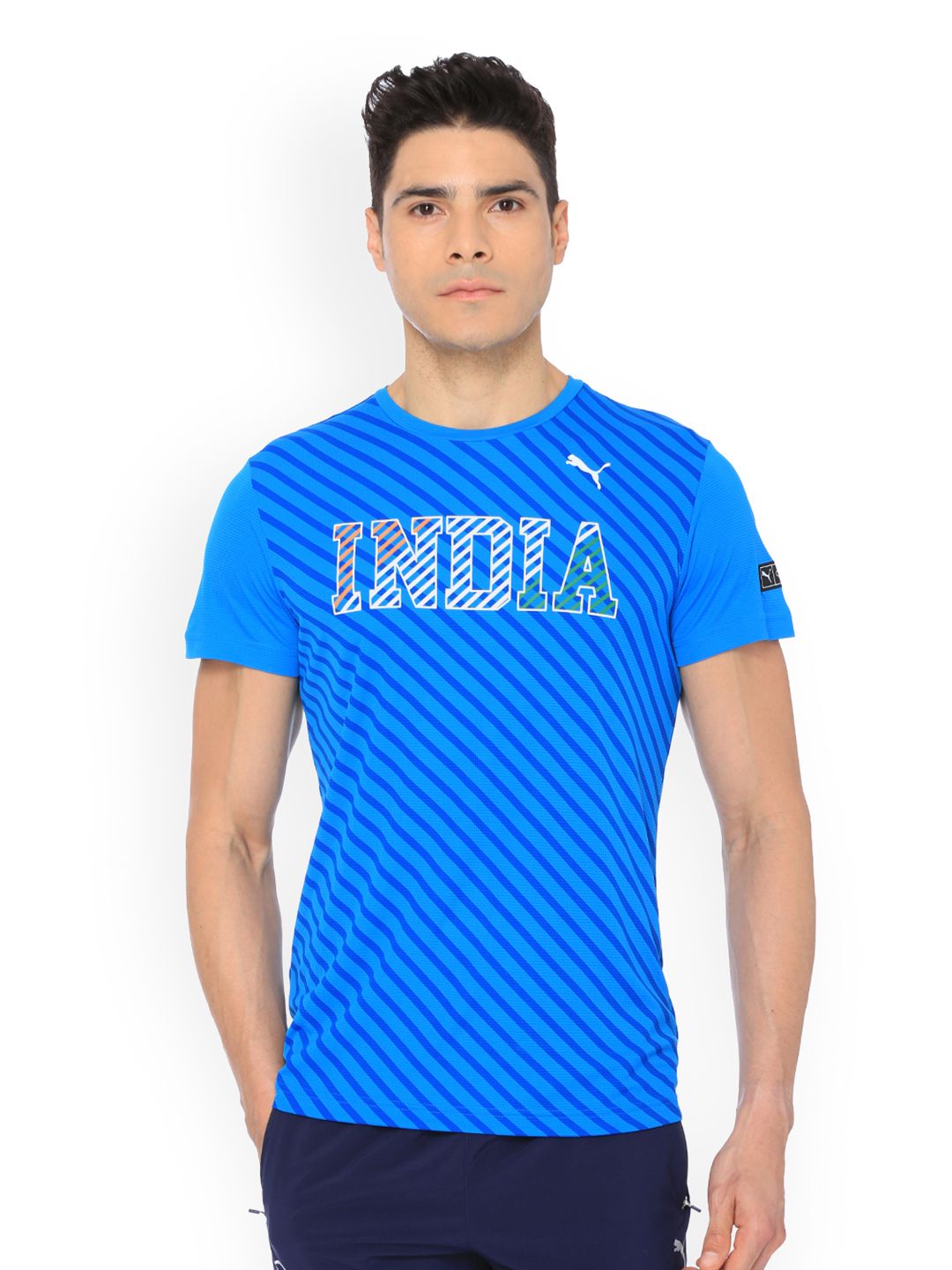 Puma Unisex Blue Printed Round Neck one8 T-shirt Price in India