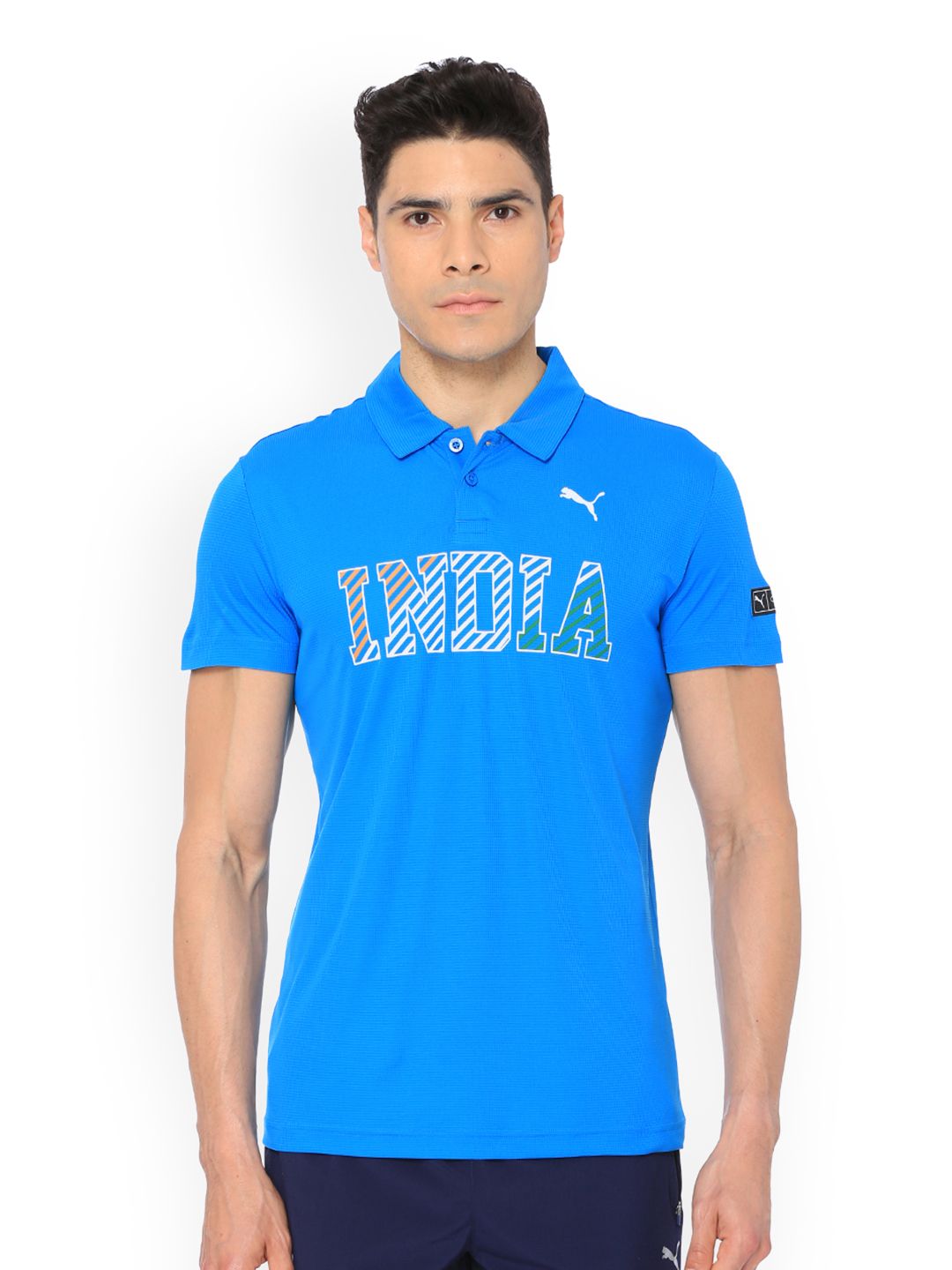 Puma Blue one8 Cricket Virat Kohli Printed Polo Collar T-shirt Price in India