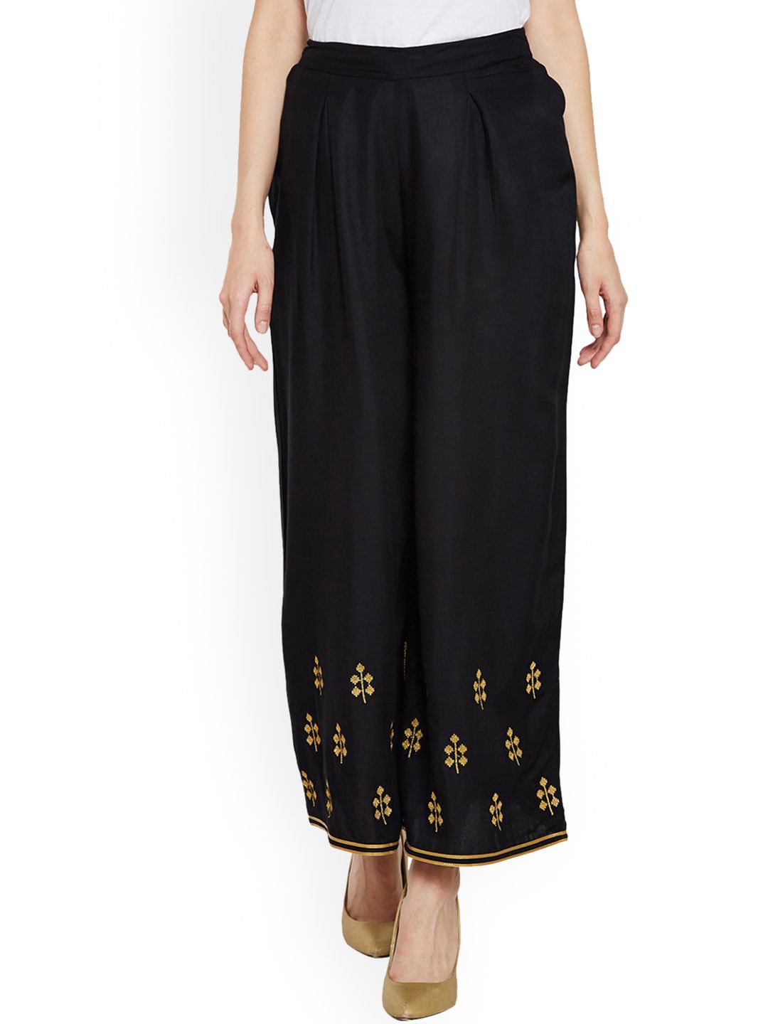 Be Indi Women Black Flared Solid Palazzos Price in India