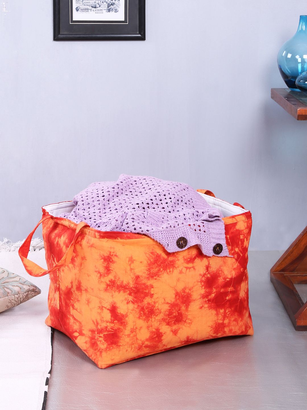 Rajasthan Decor Orange & Red Printed Foldable Laundry Bag Price in India