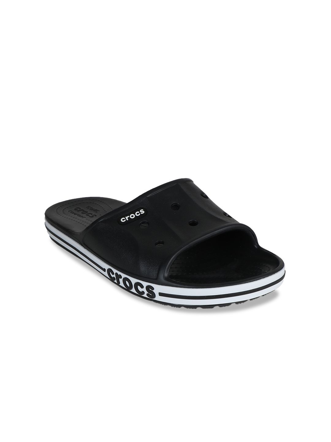 Crocs Women Black & White Solid Sliders Price in India