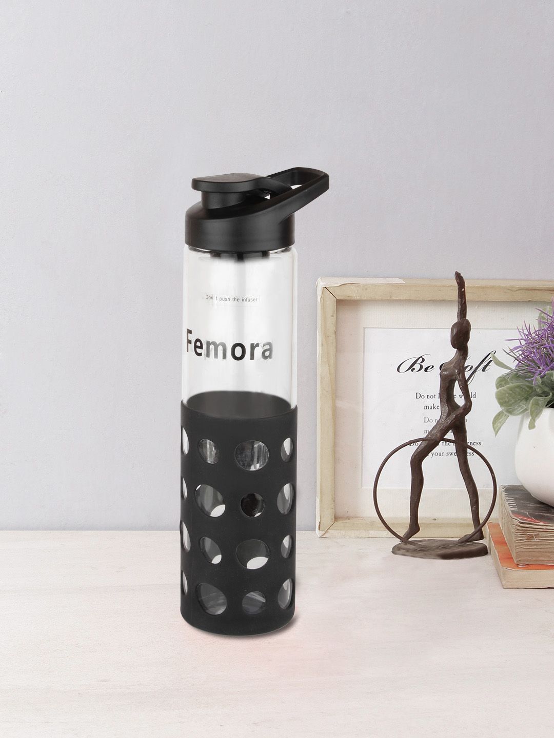 Femora Transparent & Black Glass Water Bottle with Protective Sleeve Price in India