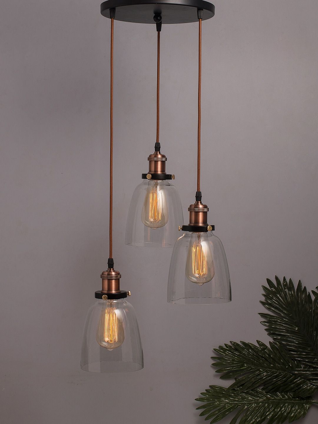 Homesake Black & Transparent Solid Handcrafted 3-Lights Cluster Glass Cluster Lights Price in India