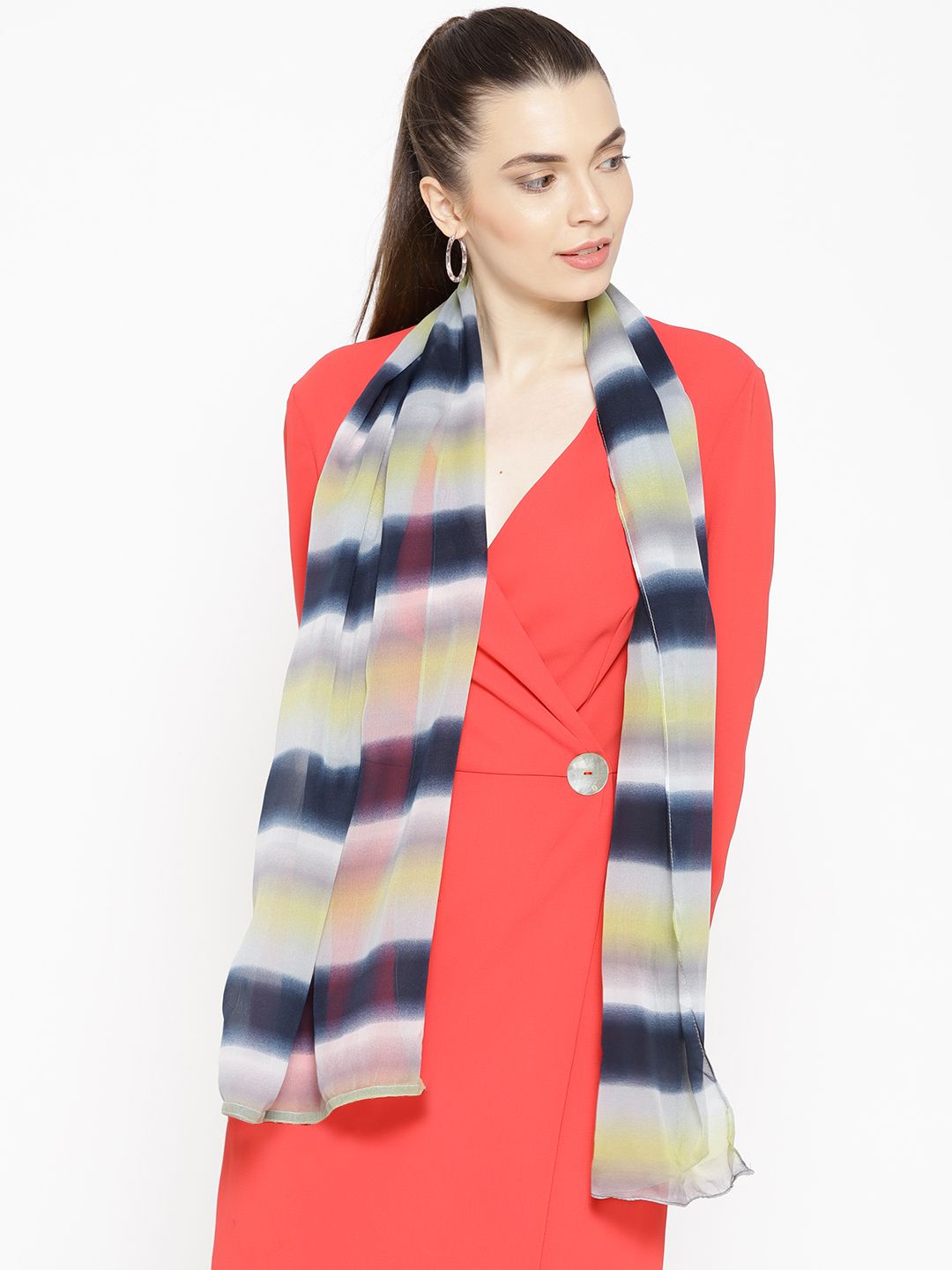 Trend Arrest Navy Blue & Grey Striped Stole Price in India