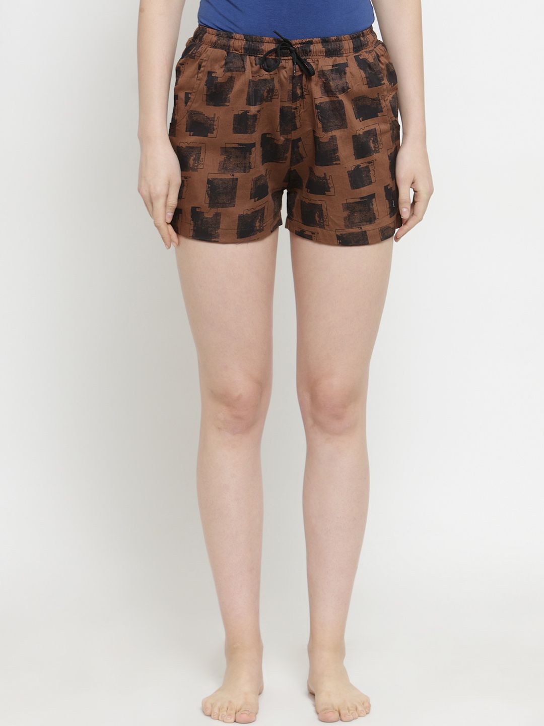 Boston Club Women Coffee Brown & Black Solid Lounge Shorts BC-short-02 Price in India