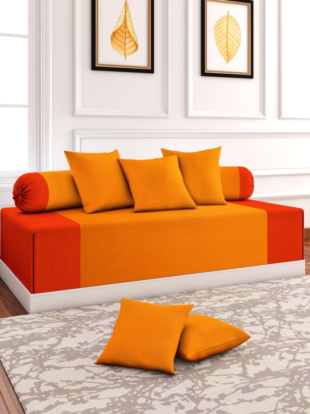 Soumya Set Of 6 Orange Printed Diwan Set Price in India