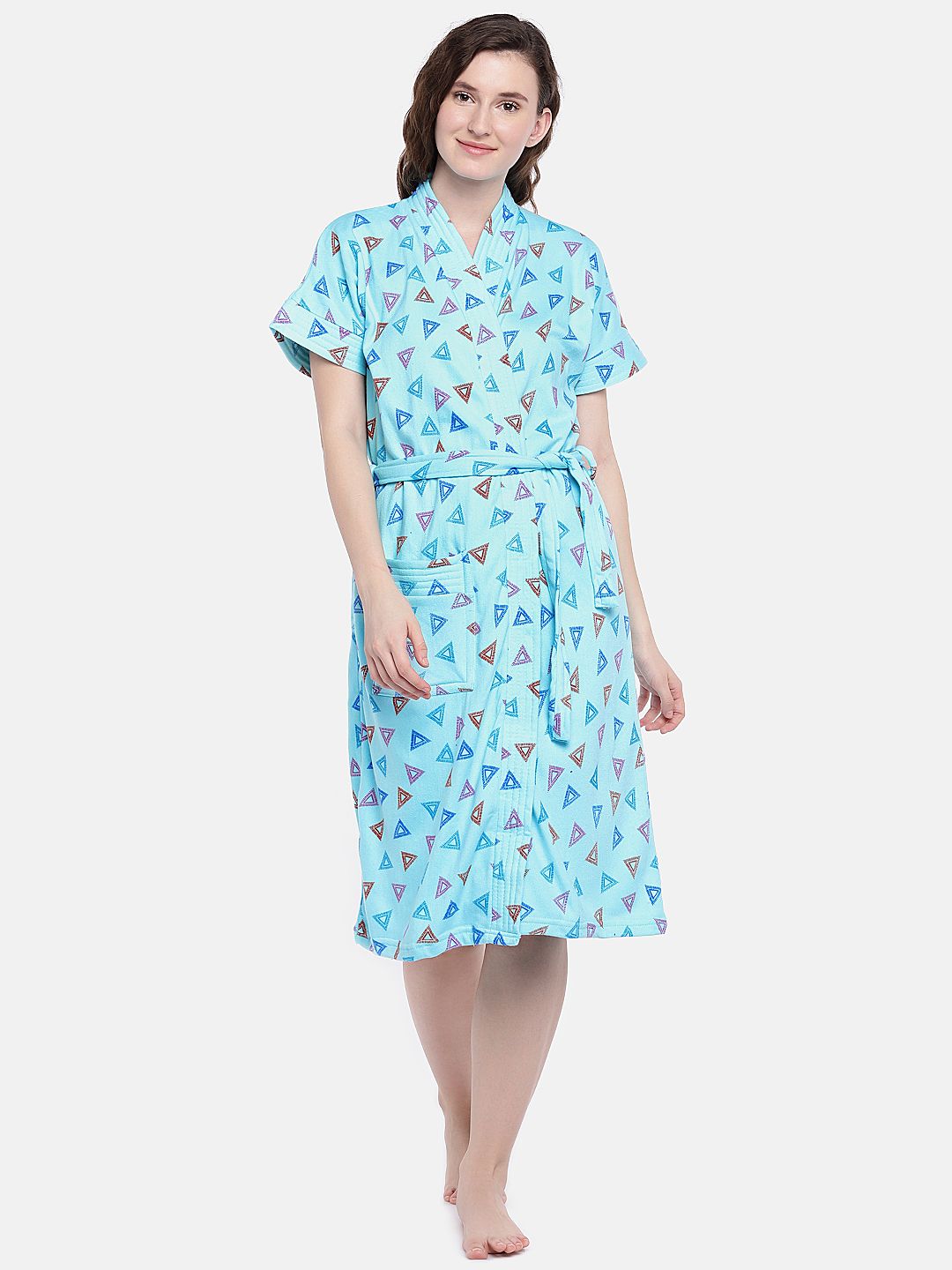 Sand Dune Women Turquoise Blue Printed Bath Robe 7108 Price in India