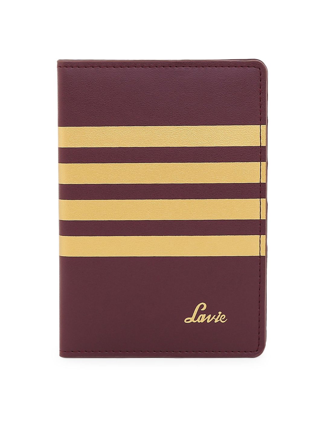 Lavie Women Burgundy & Gold-Toned Striped Two Fold Wallet Price in India