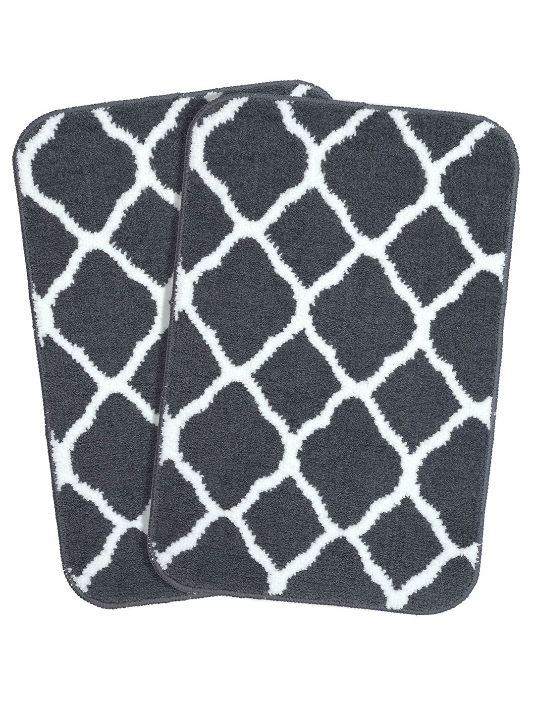 Saral Home Set of 2 Grey & White Anti-Skid Bath Rugs
