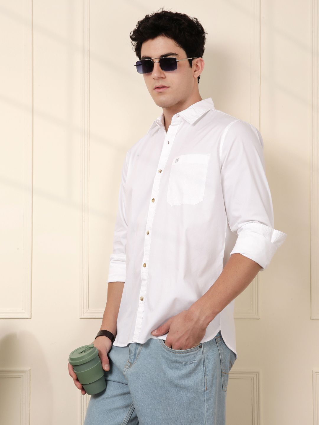 WROGN Men White Slim Fit Solid Casual Shirt