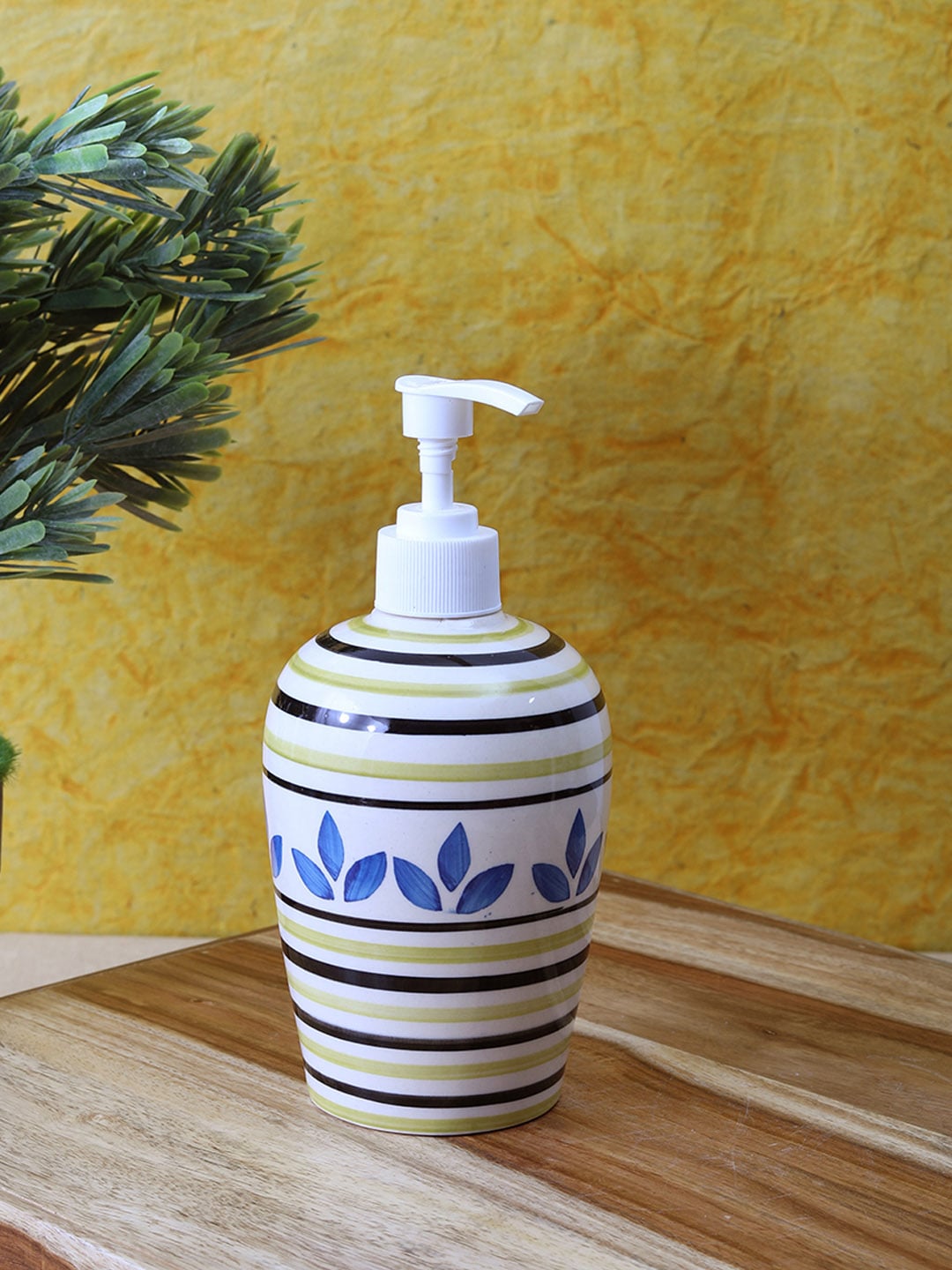 VarEesha Off-White & Yellow Ceramic Soap Dispenser Price in India