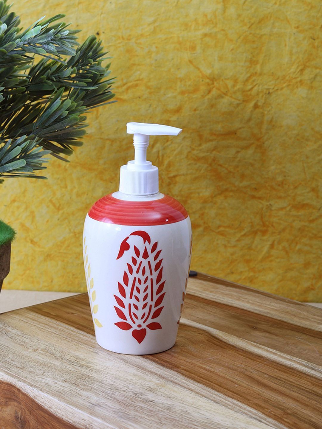 VarEesha Off-White & Red Ceramic Soap Dispenser Price in India