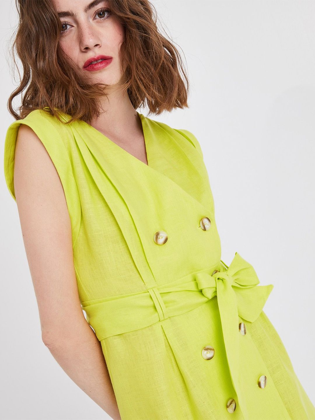 Buy promod Women Neon Yellow Solid Fit & Flare Linen Dress - Dresses for  Women 9769123 | Myntra