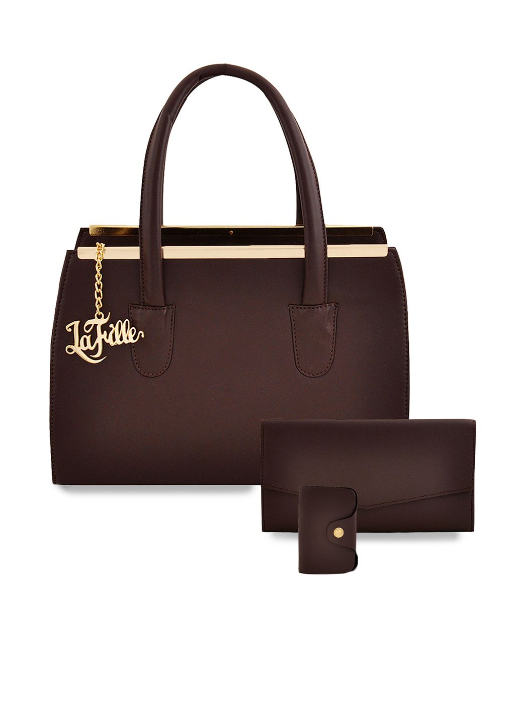 LaFille Brown Pack of 3 Solid Handbags Price in India