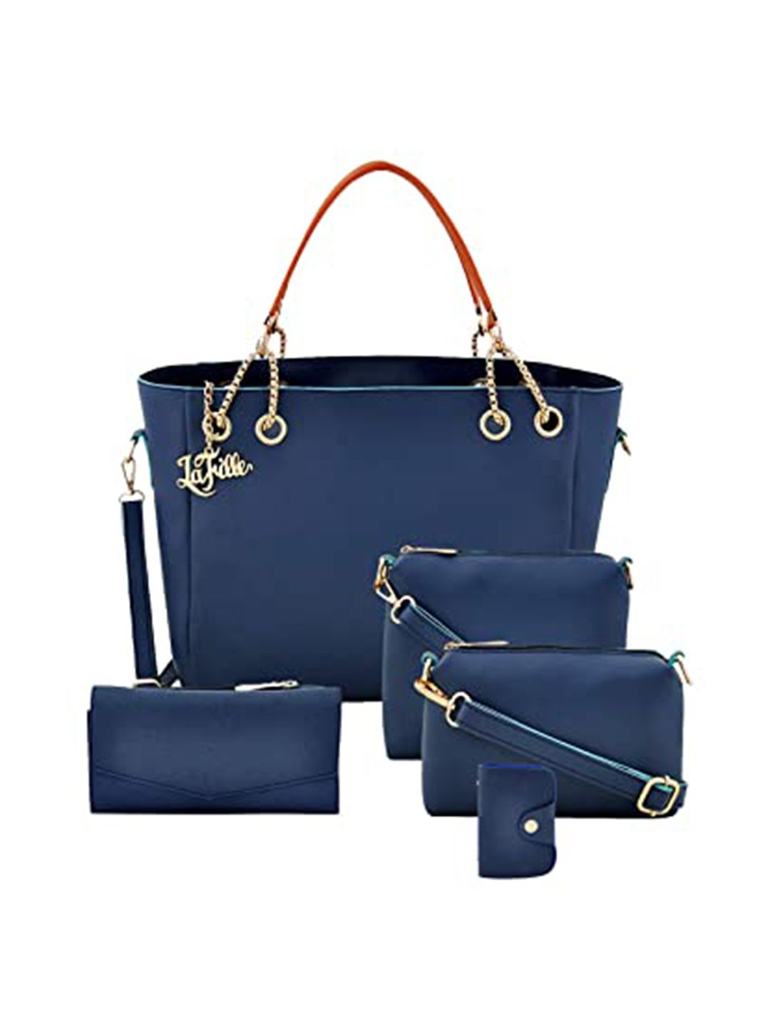 LaFille Blue Pack of 5 Solid Handbags Price in India