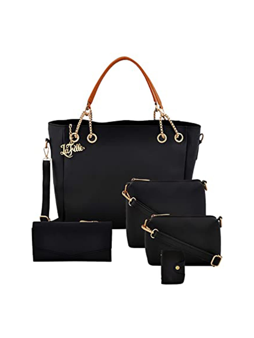 LaFille Black Pack of 5 Solid Handbags Price in India