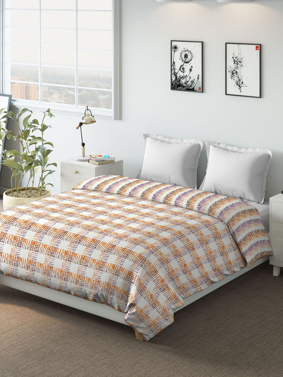 DDecor Orange Abstract Mild Winter 150 GSM Double Bed Comforter Price in India