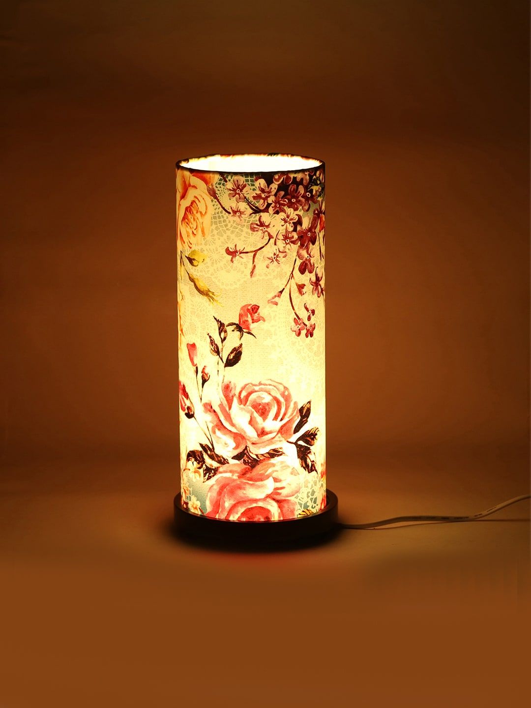 Reinvention Factory White Printed Bedside Column Table Lamp with Shade Price in India