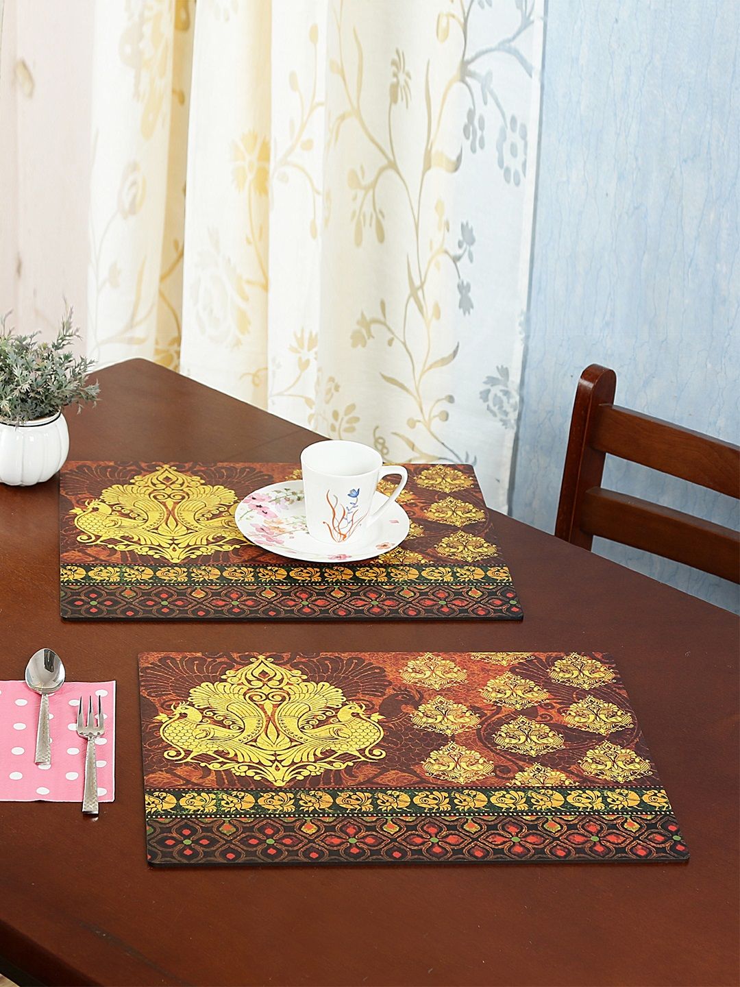 Reinvention Factory Set of 6 Maroon & Yellow Printed Table Placemats Price in India