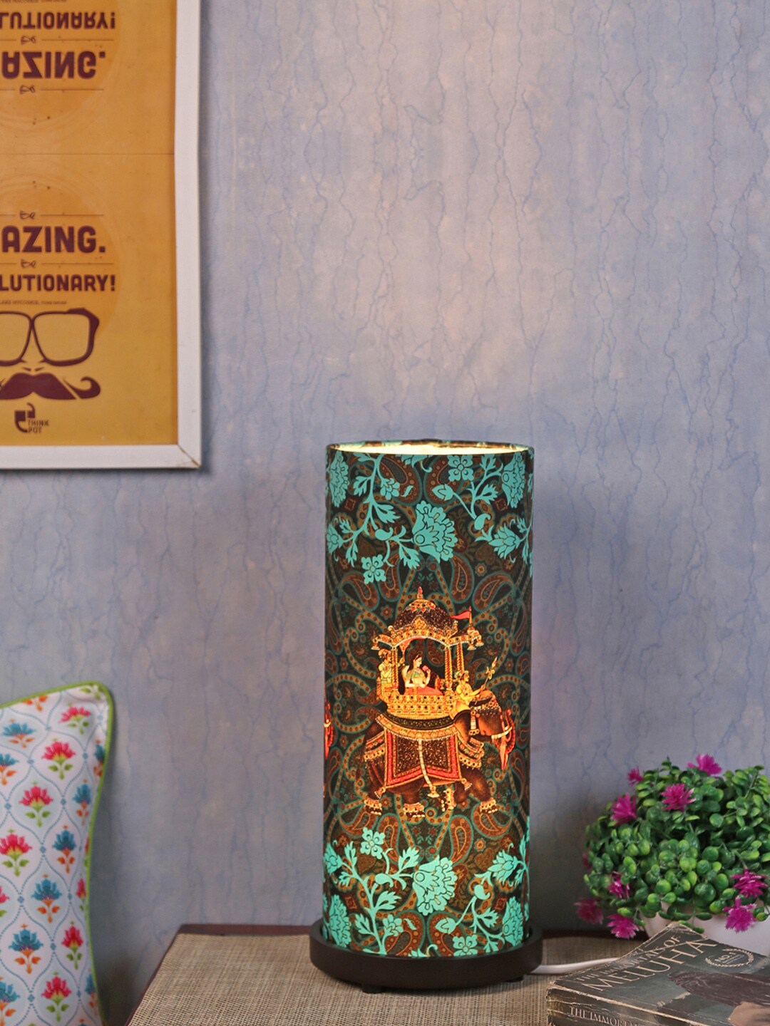 Reinvention Factory Green Rani Printed Column Table Lamp with Shade Price in India