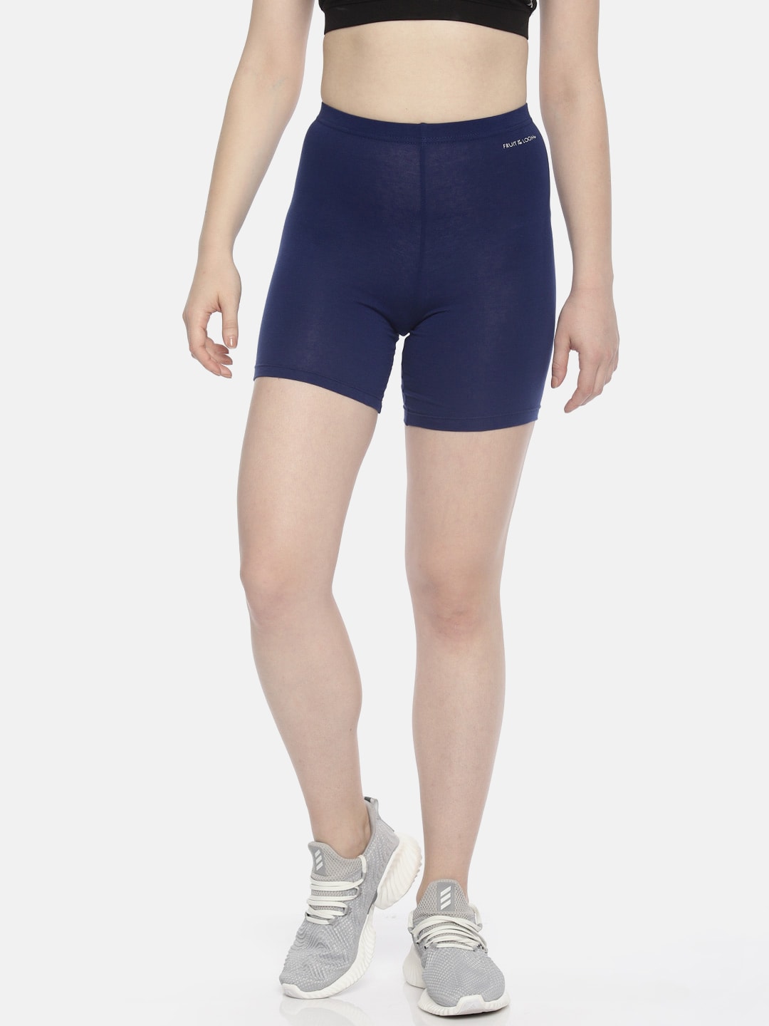 Fruit of the loom Women Navy Blue Solid Regular Fit Flex Cycling Shorts Price in India