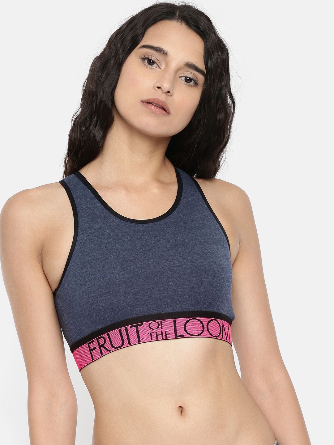 Fruit of the loom Women Blue Solid Play Yoga Sports Bra Price in India