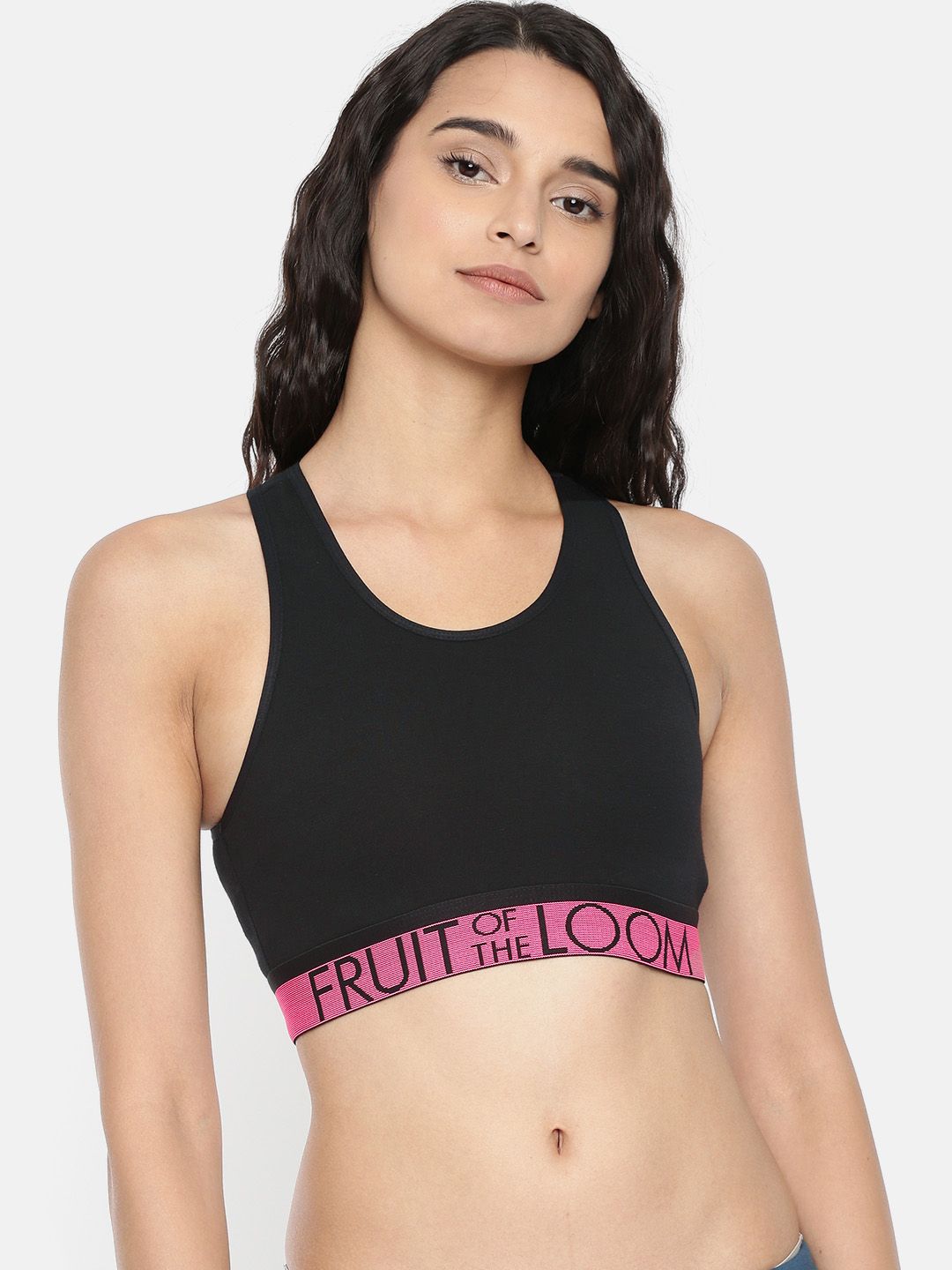 Fruit of the loom Women Black Solid Play Yoga Sports Bra Price in India