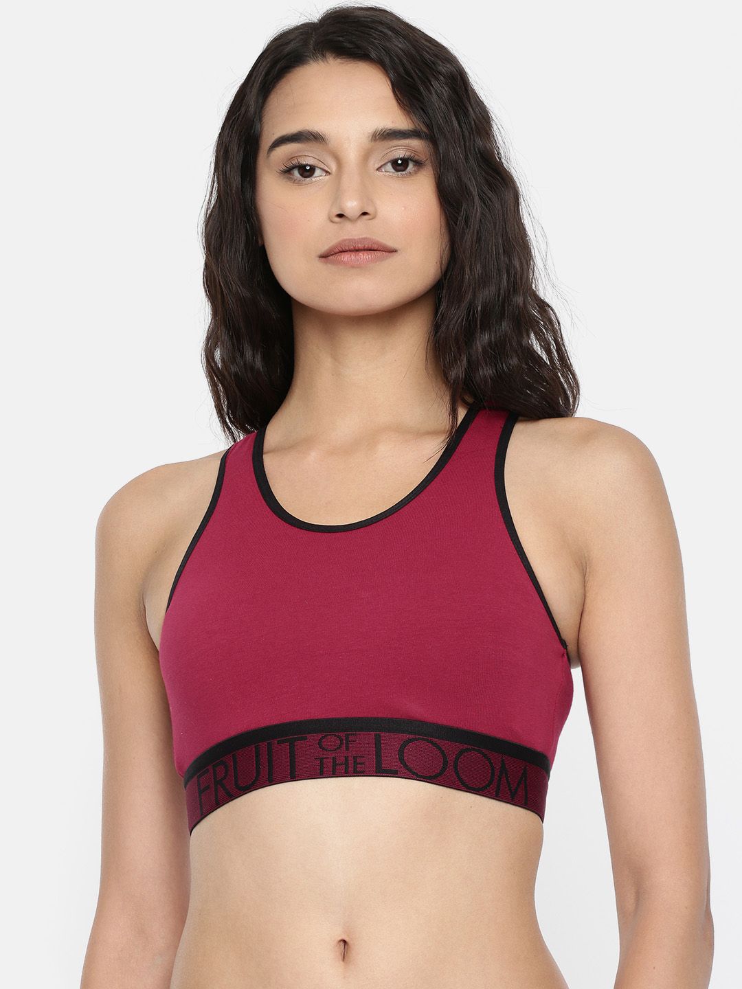 Fruit of the loom Women Red Solid Play Yoga Sports Bra Price in India