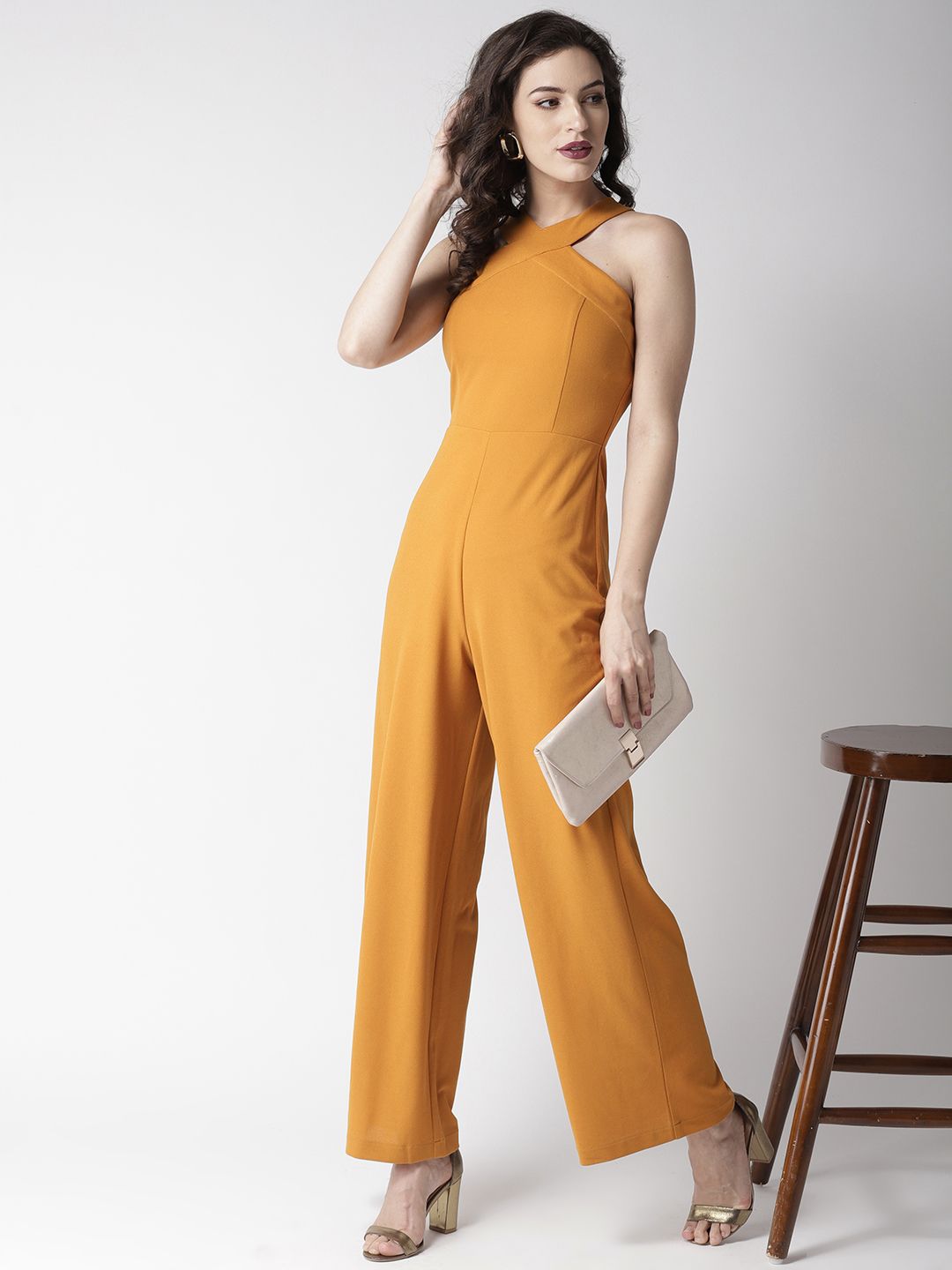 20Dresses Women Mustard Yellow Solid Basic Jumpsuit Price in India