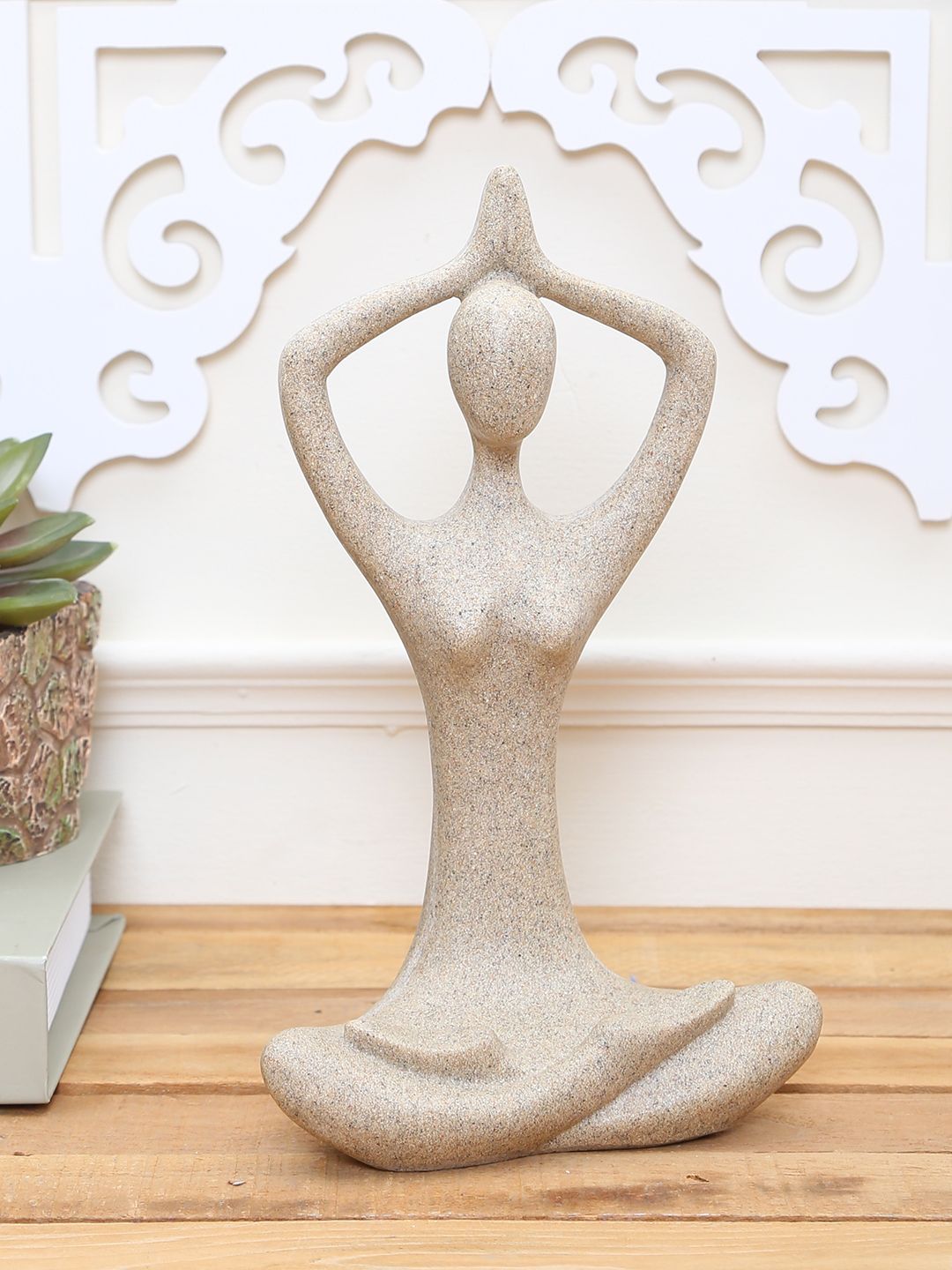 TAYHAA Grey Stone Dust Mystical Praying Woman Showpiece Price in India