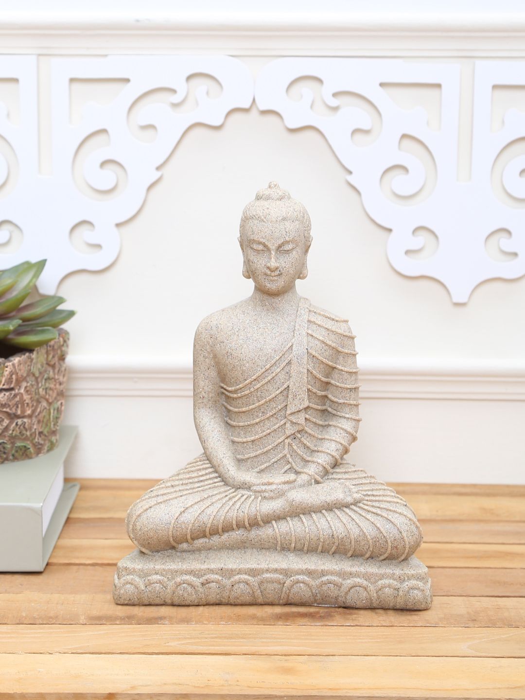 TAYHAA Grey Stone Dust Lord Buddha Showpiece Price in India