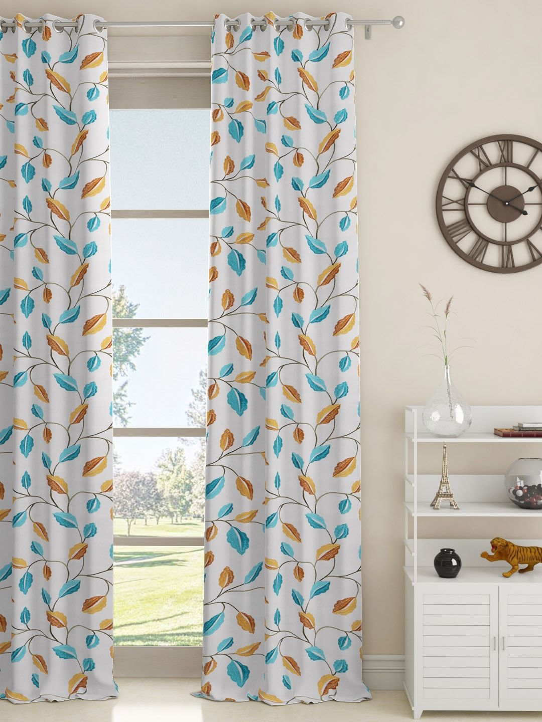 GM White & Blue Single Door Curtains Price in India
