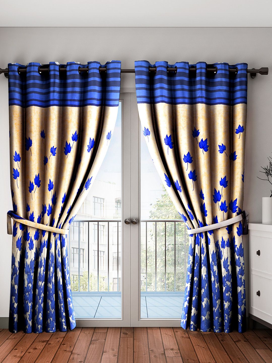 Home Sizzler Beige & Blue Set of 2 Printed Door Curtains Price in India