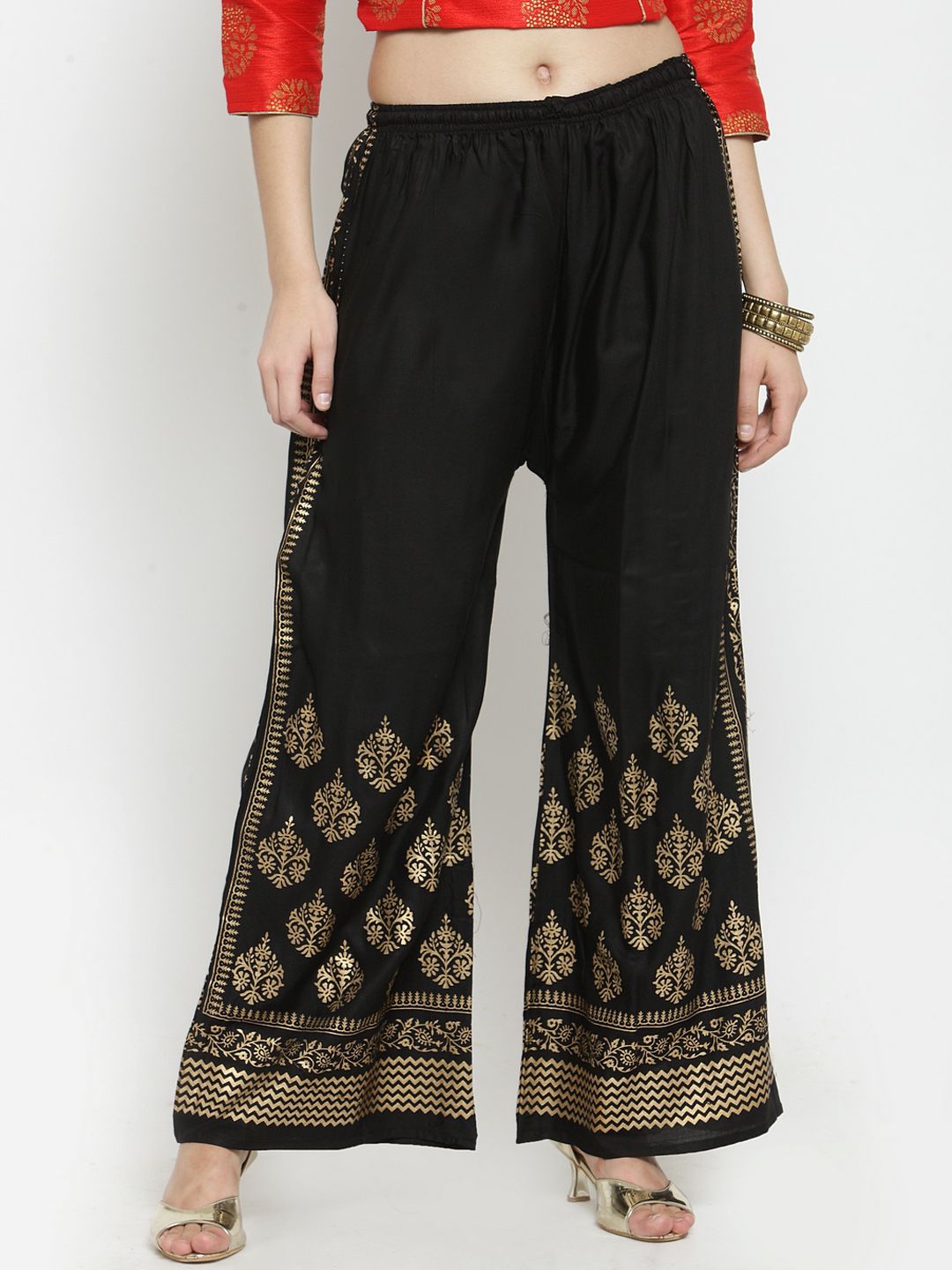 Clora Creation Women Black Straight Printed Palazzos Price in India