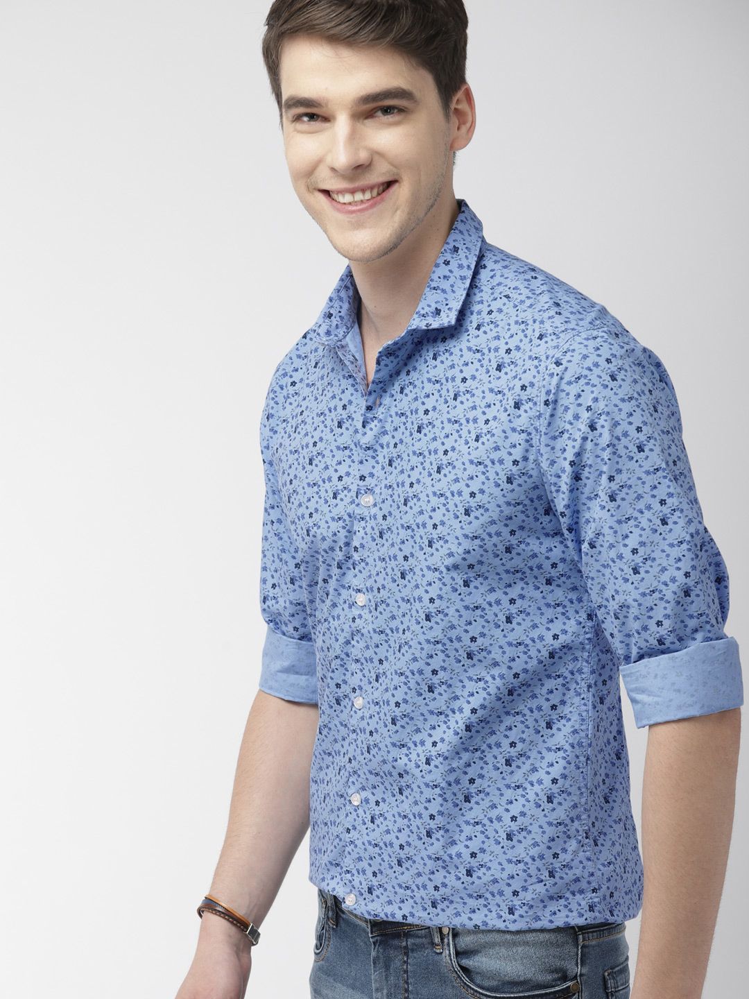 Mast & Harbour Men Blue Printed Casual Shirt