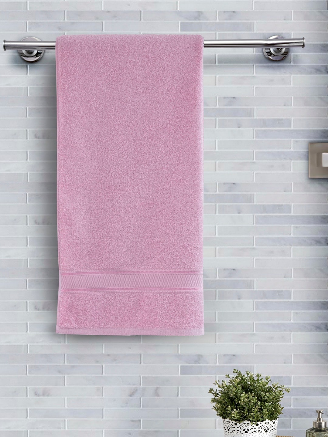 In-House by maspar Pink Solid 500 GSM Cotton Bath Towel Price in India