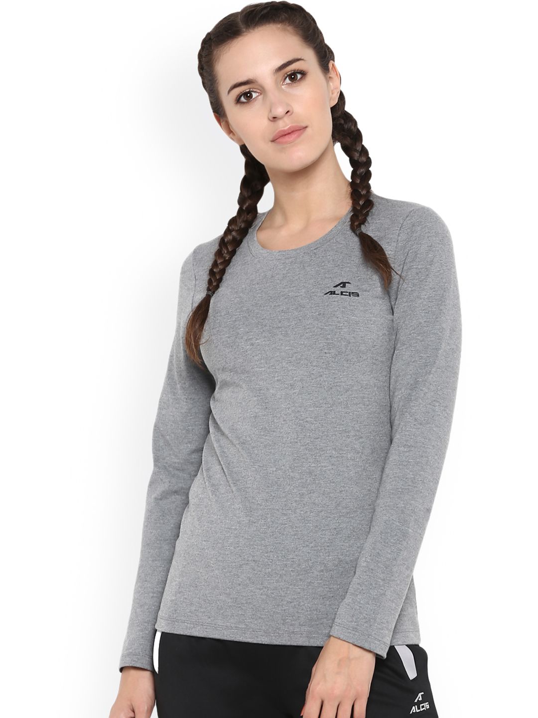 Alcis Women Grey Solid Round Neck T-shirt Price in India