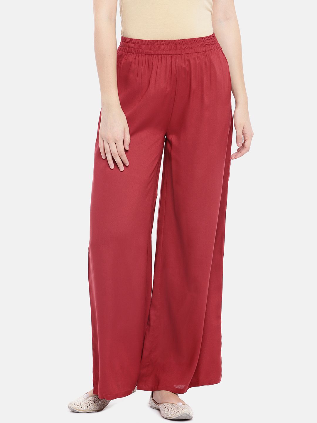 Ethnicity Women Maroon Solid Straight Palazzos Price in India