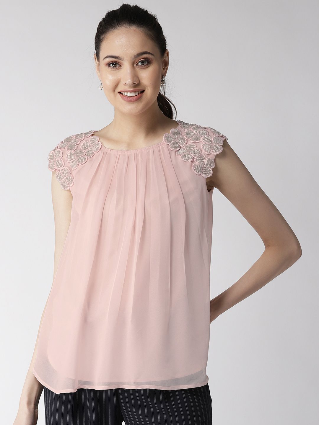 QUIERO Rose Top With Cap Sleeves